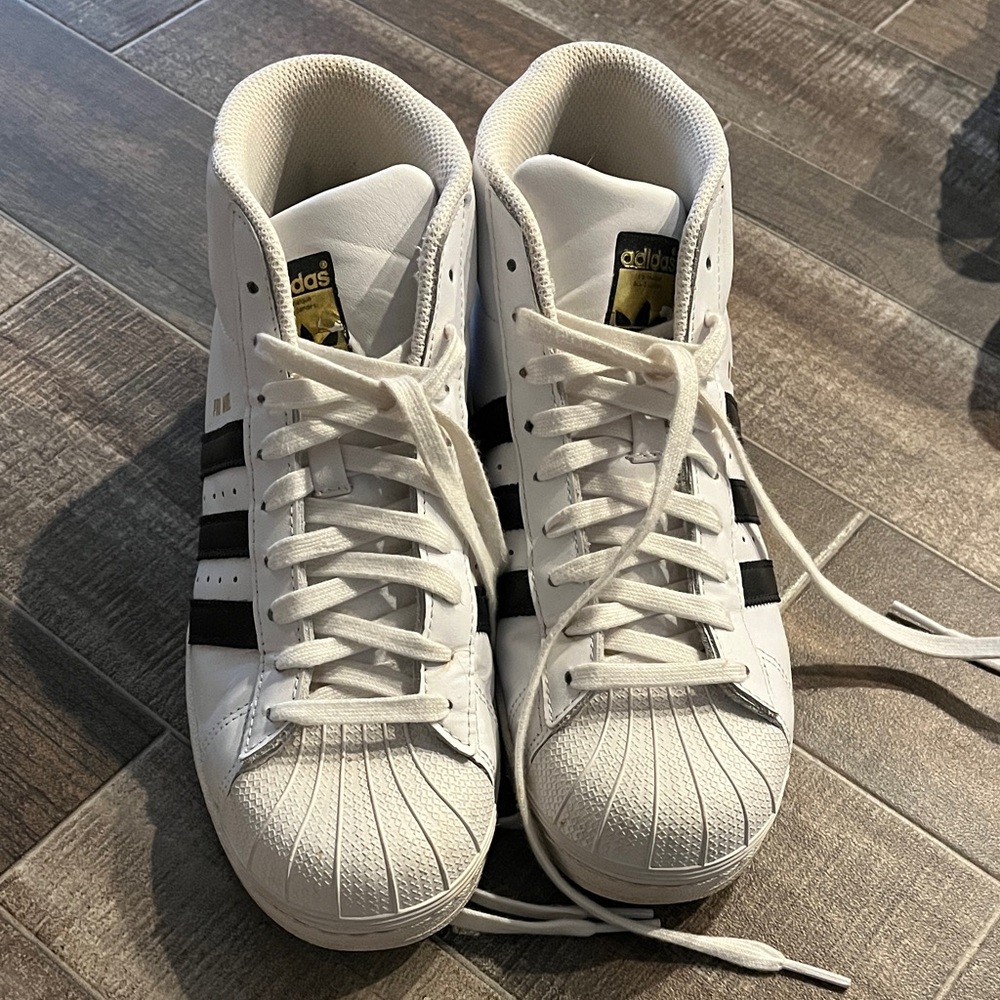 Adidas White Sneakers with Black Stripes